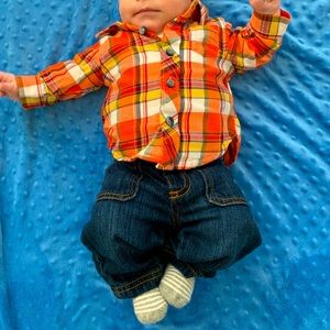 EUC Baby boy outfit flannel / plaid & jeans